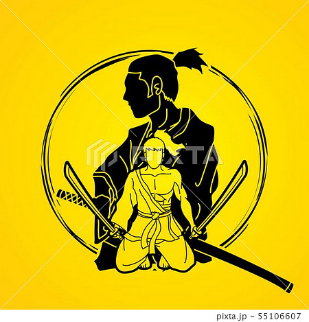 2 Samurai composition with swords cartoon graphic  2 Samurai composition with swords cartoon graphic  55106607