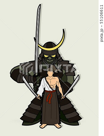 2 Samurai composition with swords cartoon graphic  55106611
