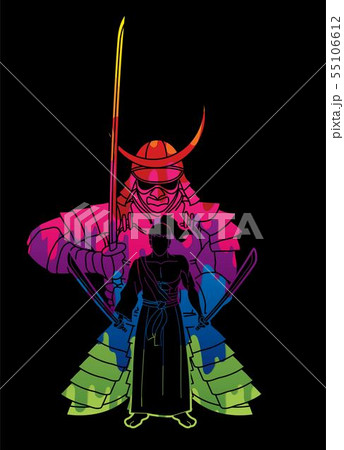 2 Samurai composition with swords cartoon graphic  55106612
