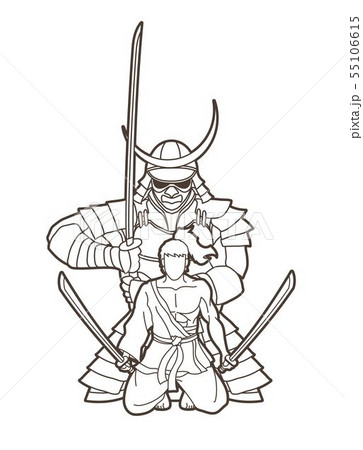 2 Samurai composition with swords cartoon graphic  2 Samurai composition with swords cartoon graphic  55106615