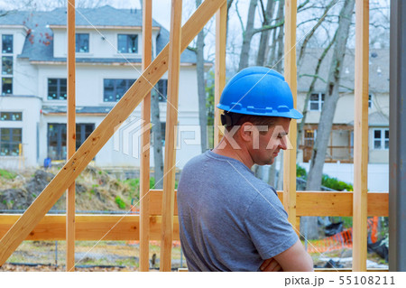 Construction Worker Building Timber Frame New Home 55108211