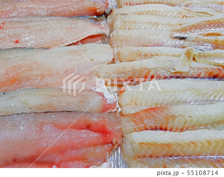 Fresh appetizing raw fish steaks Fresh appetizing raw fish steaks 55108714