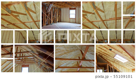 Insulation of attic with fiberglass cold barrier 55109101