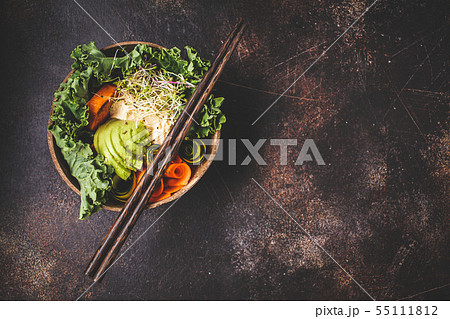 Healthy vegan lunch in coconut bowl. Buddha bowl Healthy vegan lunch in coconut bowl. Buddha bowl 55111812