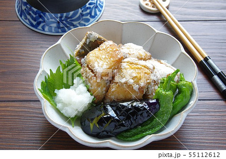サバの竜田揚げ 家庭料理 茄子とシシトウ サバの竜田揚げ 家庭料理 茄子とシシトウ 55112612