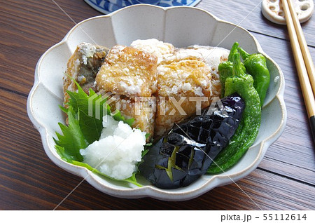 サバの竜田揚げ 家庭料理 茄子とシシトウ サバの竜田揚げ 家庭料理 茄子とシシトウ 55112614