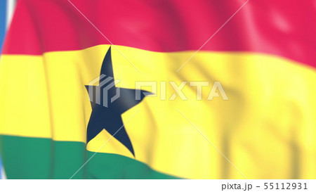 Flying national flag of Ghana close-up, 3D rendering 55112931