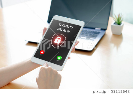 Security breach, smartphone screen, infected by 55113648