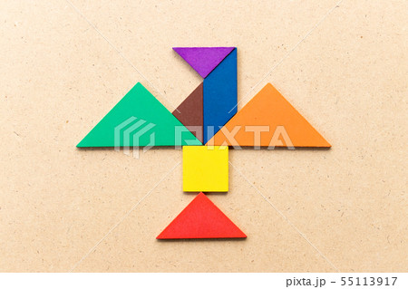 Color tangram puzzle in flying bird shape 55113917