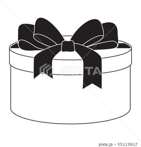 Round box with ribbon bow. Black icon Round box with ribbon bow. Black icon 55115617
