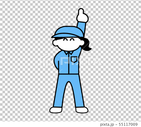 Worker woman pointing up with smile (deformed) Worker woman pointing up with smile (deformed) 55117009