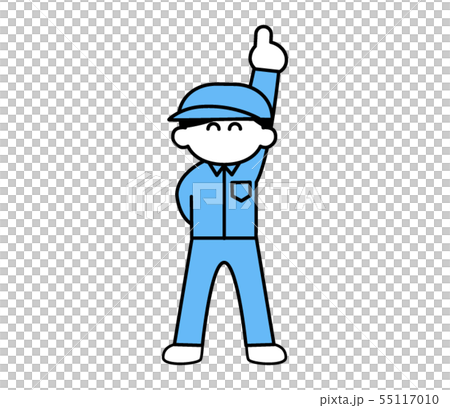 Worker man pointing up with smile (deformed) Worker man pointing up with smile (deformed) 55117010