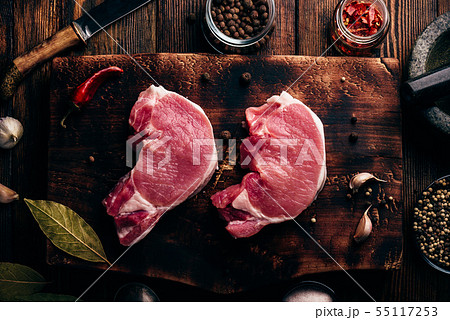 Two raw pork loin steaks 55117253