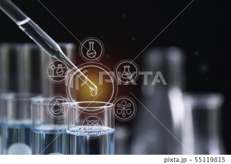 Glass laboratory chemical test tubes with liquid Glass laboratory chemical test tubes with liquid 55119815