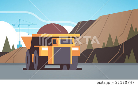 heavy yellow dumper truck professional equipment working on coal mine production mining transport 55120747