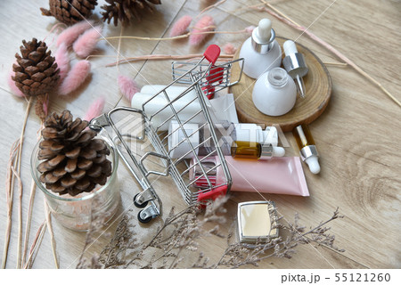 Cosmetic bottle container in shopping cart, Beauty Cosmetic bottle container in shopping cart, Beauty 55121260