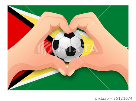 Guyana soccer ball and hand heart shape Guyana soccer ball and hand heart shape 55121674