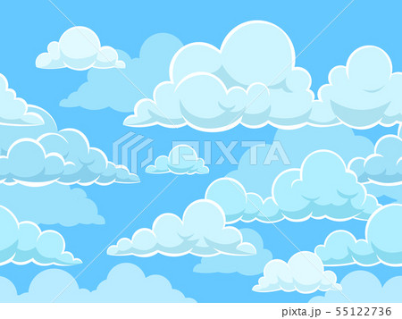 Cartoon seamless clouds background. Pattern with blue cloudy sky. Cloudscape panorama, cute kids Cartoon seamless clouds background. Pattern with blue cloudy sky. Cloudscape panorama, cute kids 55122736