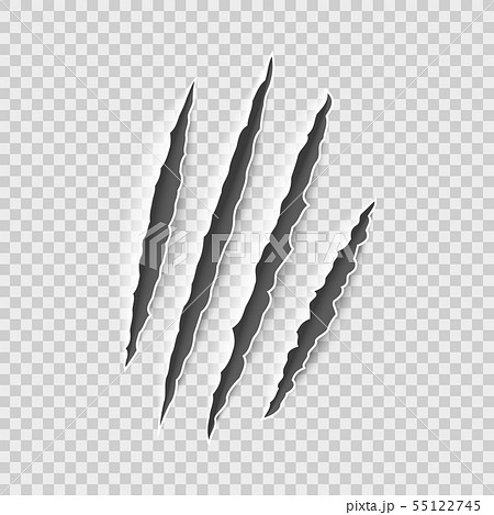 Claw marks. Claws scratches, cat and tiger, lion and bear animals paws attack tracks. Halloween 55122745