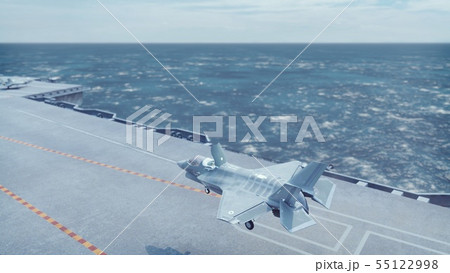 F-35 fighter takes off vertically from the aircraft carrier. 3D Rendering 55122998