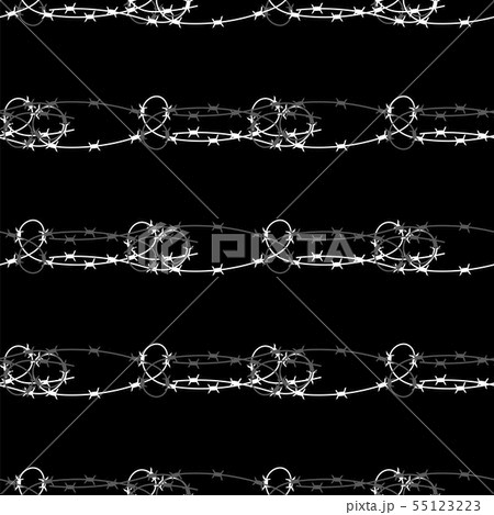 Barbed Wire Fence Seamless Pattern. Stylized Prison Concept. Symbol of Not Freedom. Metal Loop Wire. Barbed Wire Fence Seamless Pattern. Stylized Prison Concept. Symbol of Not Freedom. Metal Loop Wire. 55123223