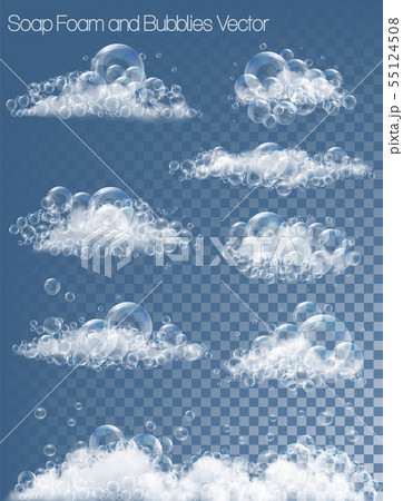 Set of transparent soap bubbles and foam. Vector 55124508