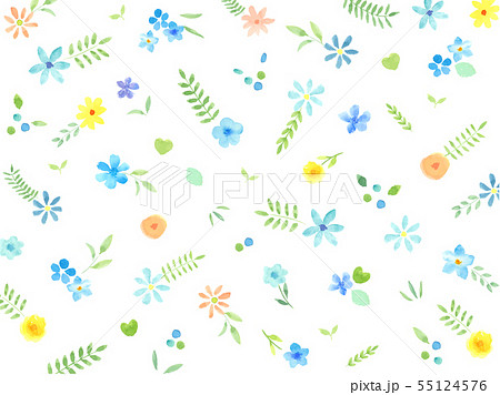 水彩イラスト 花と葉 背景 壁紙のイラスト素材