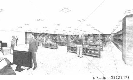 本屋　CG　イラスト1　モノクロ　人有り 55125473