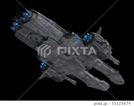 Spaceship isolated on a black background 3d illustration 55125674