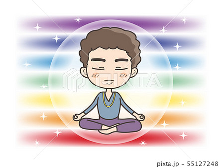 瞑想と7つのチャクラ - 目を閉じた - 男性のポーズ 55127248