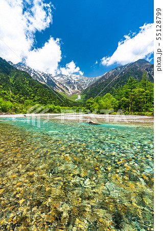 《長野県》新緑の上高地・岳沢と梓川 《長野県》新緑の上高地・岳沢と梓川 55128799