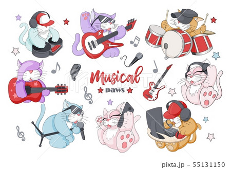 Vector set of funny little musical characters with different instruments 55131150