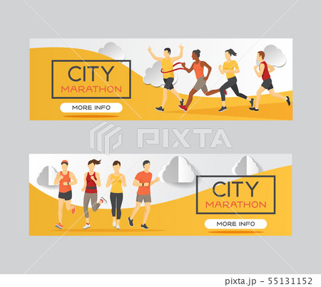 Marathon runners race group vector illustration. Running men and women at finish of marathon race 55131152