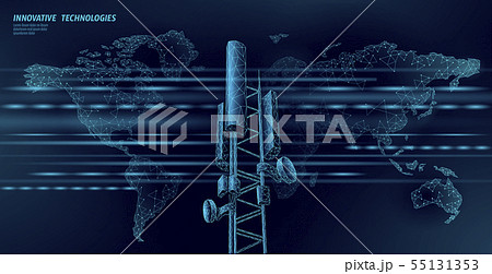 3d base station receiver. telecommunication tower 4g polygonal design global connection information 55131353