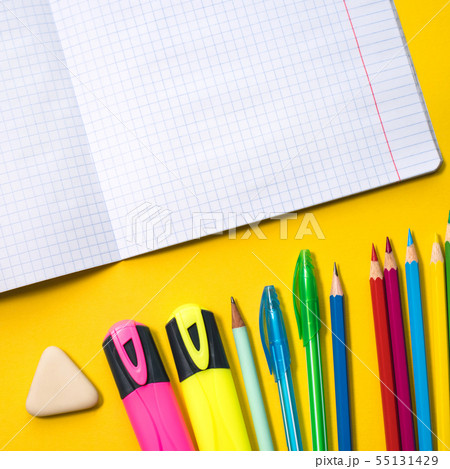 School supplies on yellow background 55131429