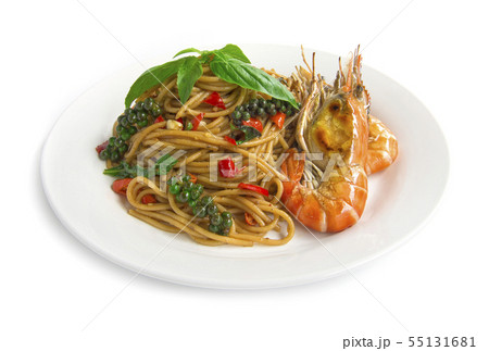 Spaghetti hot and spicy sauce with Grill Shrimp Spaghetti hot and spicy sauce with Grill Shrimp 55131681