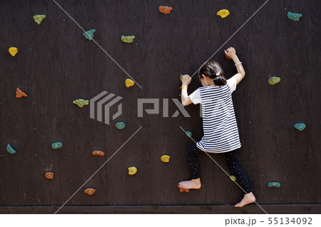 公園のクライミングウォールで遊ぶキッズ 公園のクライミングウォールで遊ぶキッズ 55134092