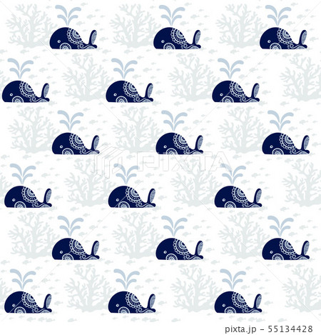 Seamless pattern with cute whales 55134428
