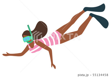 Woman Snorkeling in Diving Mask Isolated. Vector 55134458