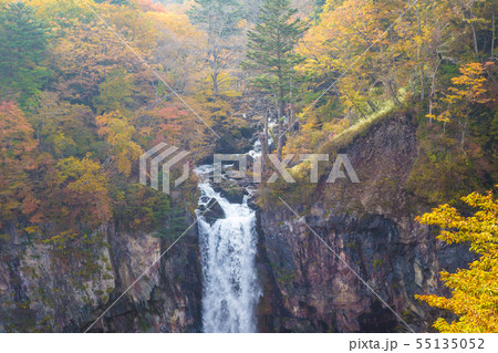 Japanese waterfall in autumn season with colorful 55135052