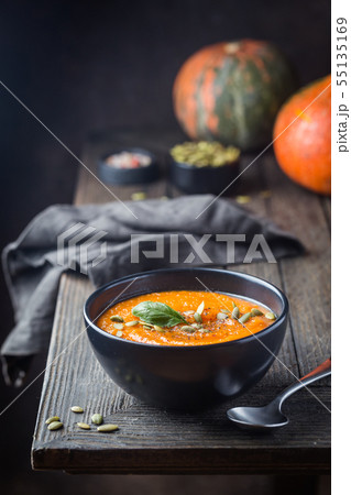 Pumpkin and carrot soup. Pumpkin and carrot soup. 55135169