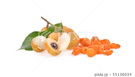 Fresh and dried Longan on white background 55136034