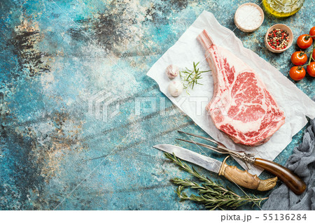 Raw tomahawk beef steak 55136284