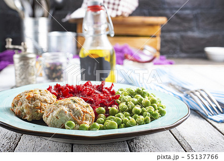 cutlets with peas cutlets with peas 55137766