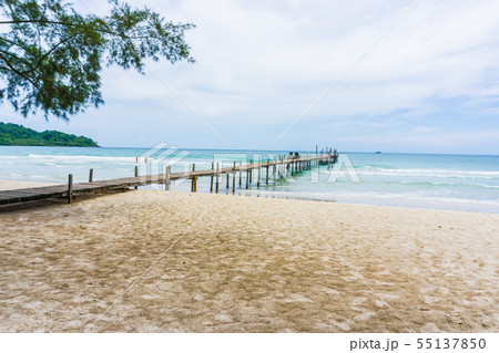 Wooden pier pathway to sea beach Wooden pier pathway to sea beach 55137850