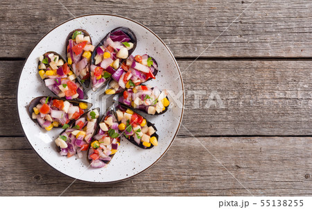 Traditional  Peruvian food background with mussels 55138255