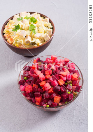 Traditional Russian salad olivier andvinaigrette Traditional Russian salad olivier andvinaigrette 55138265