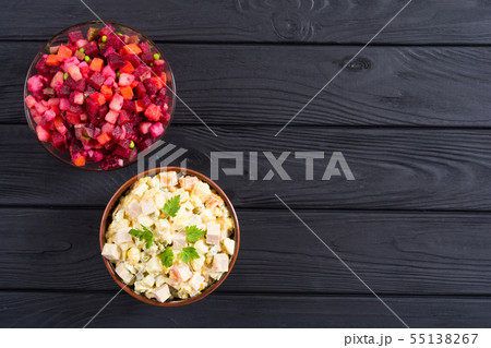 Traditional Russian salad olivier andvinaigrette Traditional Russian salad olivier andvinaigrette 55138267