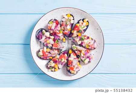 Traditional  Peruvian food background with mussels 55138432