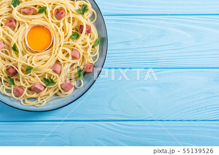 Itslian pasta carbonara with sausage and egg Itslian pasta carbonara with sausage and egg 55139526